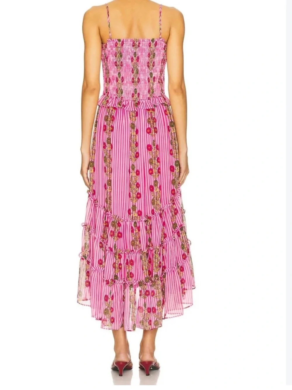 Free People Women's Alejandra Sleeveless Smocked Midi Dress Size XS Hot Pink